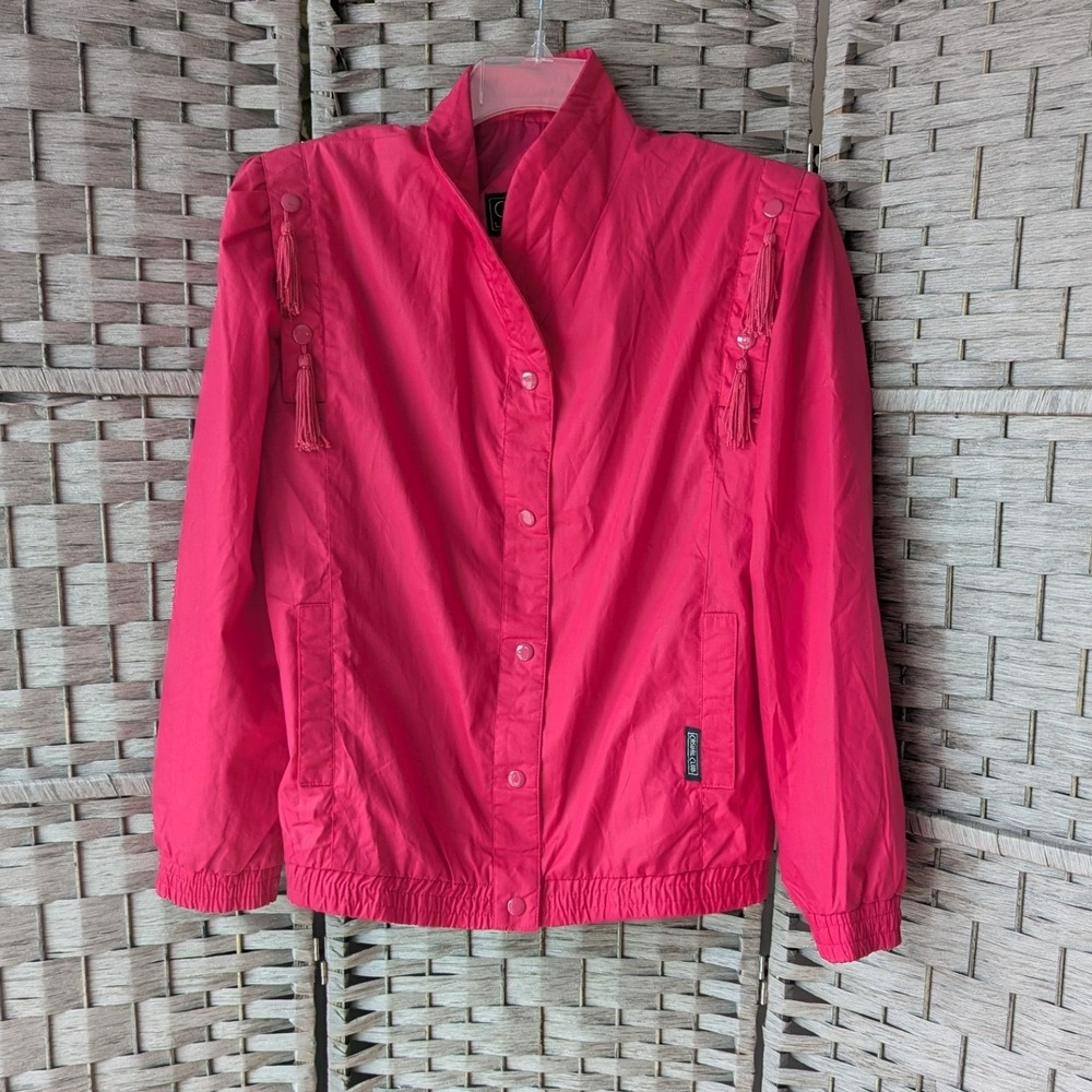 Vtg‎ 80s Casual Club Windbreaker Jacket Hot Pink Fuchsia Tassel Trim Colorful